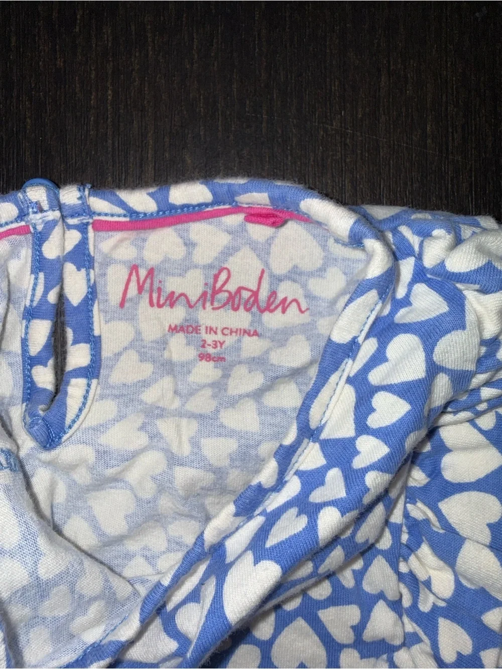 Mini Boden Blue and White Heart Ruffle Dress
